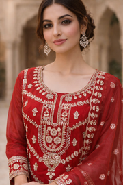 Royal Crimson Red Luxury Embroidered 3-Piece Ethnic Suit Set for Festive & Wedding Wear
